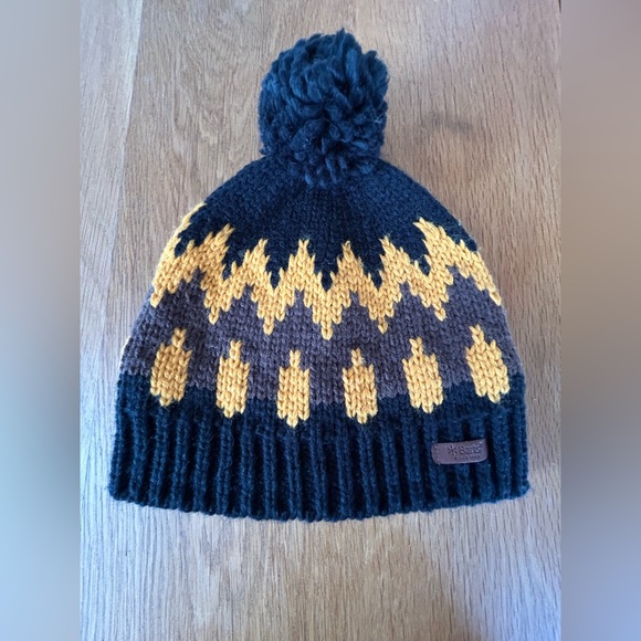 Barts Amsterdam Brown and Yellow Knit winter hat with Pom Pom - Picture 1 of 4